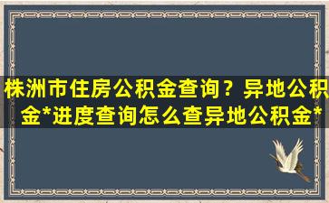 株洲市住房公积金查询？异地公积金*进度查询怎么查异地公积金*进度查询