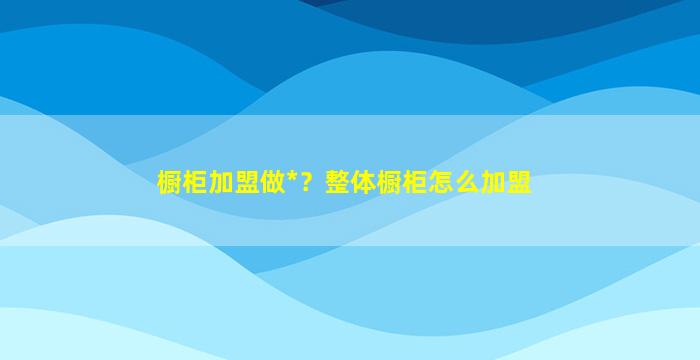 橱柜加盟做*？整体橱柜怎么加盟